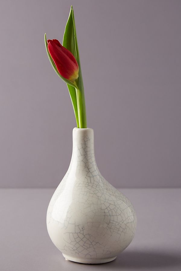 Quinn Bud Vase-WHITE CRACKLE - Image 0