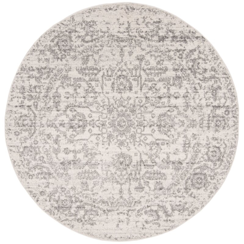 Christa Oriental Silver / Ivory Area Rug 3' Round - Image 0