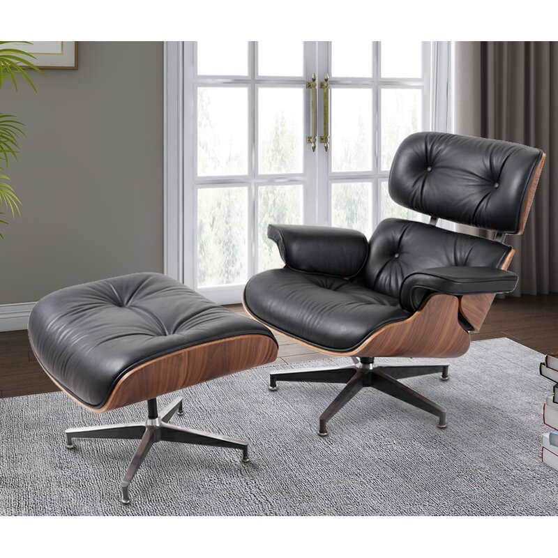 Black Bublava Swivel Lounge Chair and Ottoman - Image 1