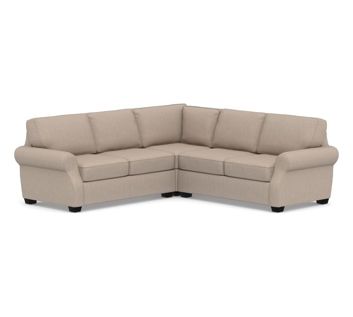 SoMa Fremont Roll Arm Upholstered 3-Piece L-Shaped Corner Sectional, Polyester Wrapped Cushions, Sunbrella(R) Performance Sahara Weave Mushroom - Image 0