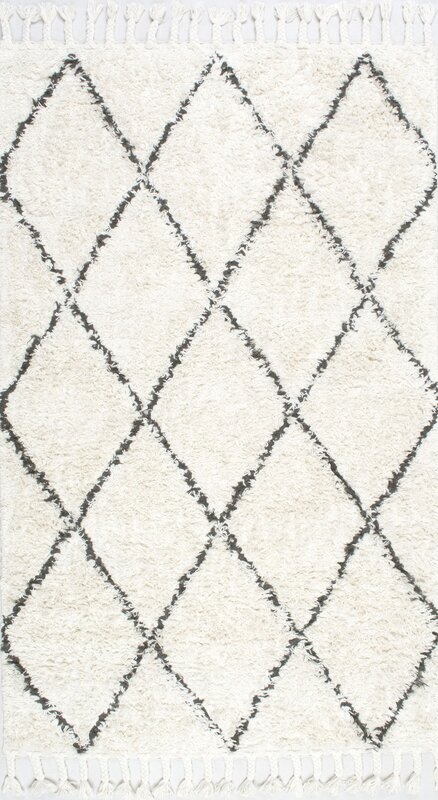 Twinar Geometric Hand-Knotted Wool Off White/Dark Gray Area Rug - Image 1