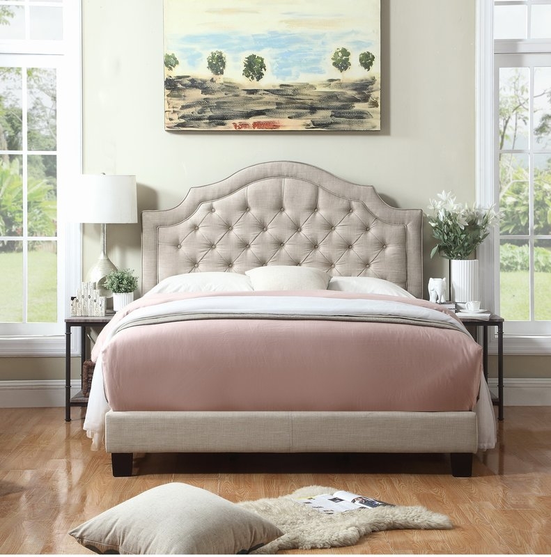 Swanley Upholstered Panel Bed - Beige, King - Image 0