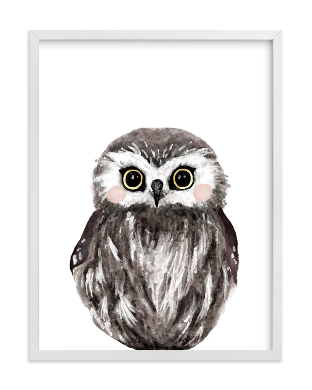 Baby Animal Owl, 18x24, white wood frame - Image 0
