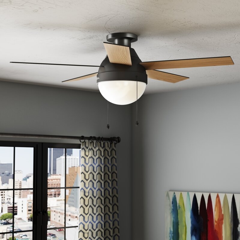 46'' Anslee 5 - Blade Flush Mount Ceiling Fan with Pull Chain and Light Kit Included - Image 0