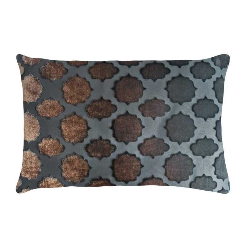 Kevin O'Brien Studio Mod Fretwork Velvet Geometric Lumbar Pillow Color: Gunmetal, Size: 14" x 20", Fill Material: Down Blend - Image 0