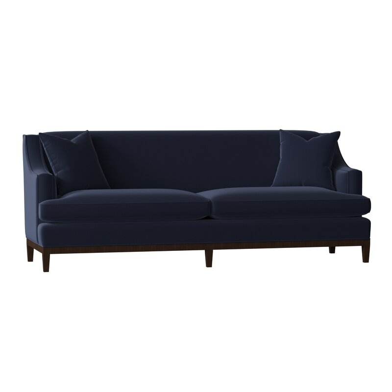 Duralee Furniture Cardiff Sofa Body Fabric: Avery Navy, Leg Color: Café, Size: 96" W - Image 0