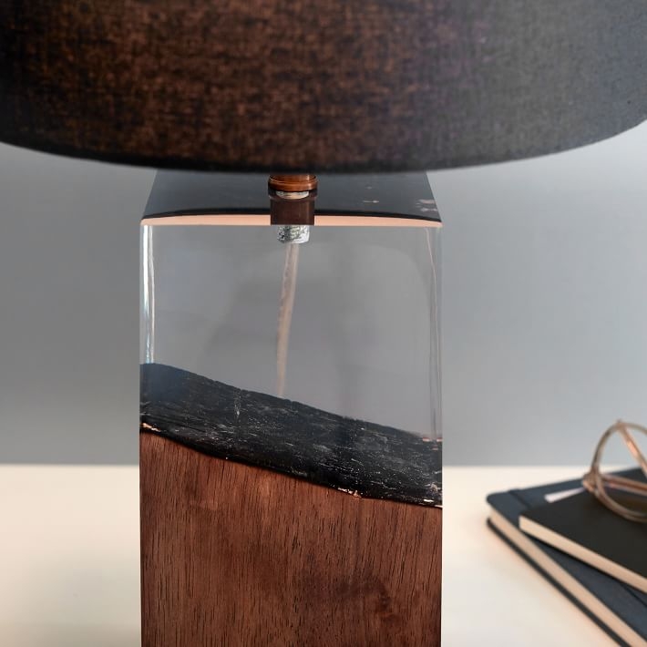 Charred Wood Table Lamp, Clear/Wood - Image 2