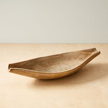 Mcm Wood Long Bowl, White Wash + Mango Wood - Image 0