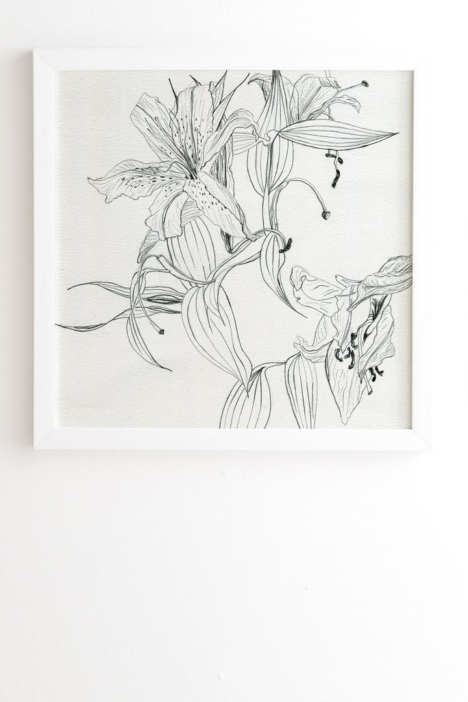 PENCIL LILIES -  White Framed Wall Art, 30" x 30" - Image 0