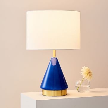 Metalized Glass Table Lamp + USB, Small, Petrol Blue, Antique Brass, Set of 2 - Image 1