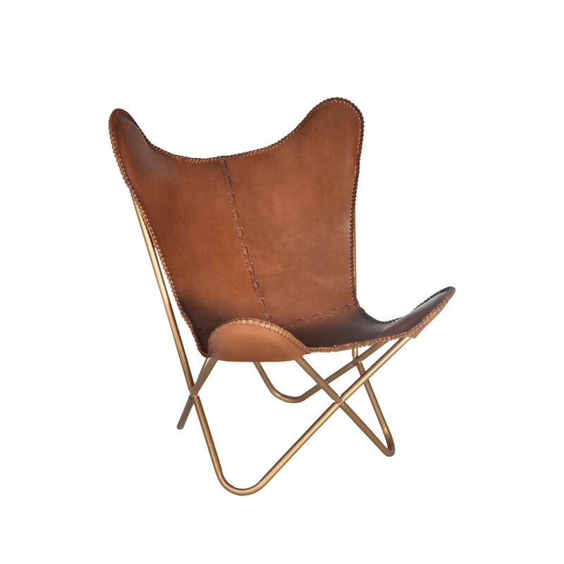 Aldo Leather Butterfly Chair - Light Brown & Gold - Image 1