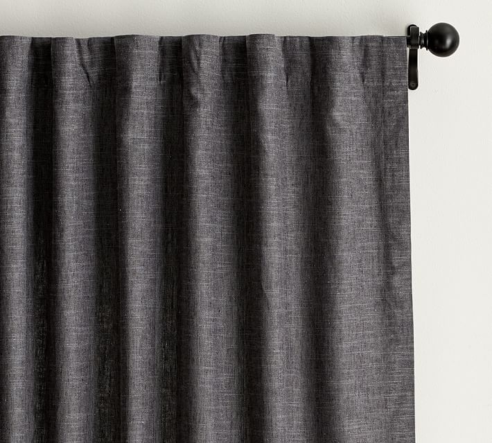 Emery Linen Poletop Drape, 50 x 96", Charcoal, cotton lining - Image 0