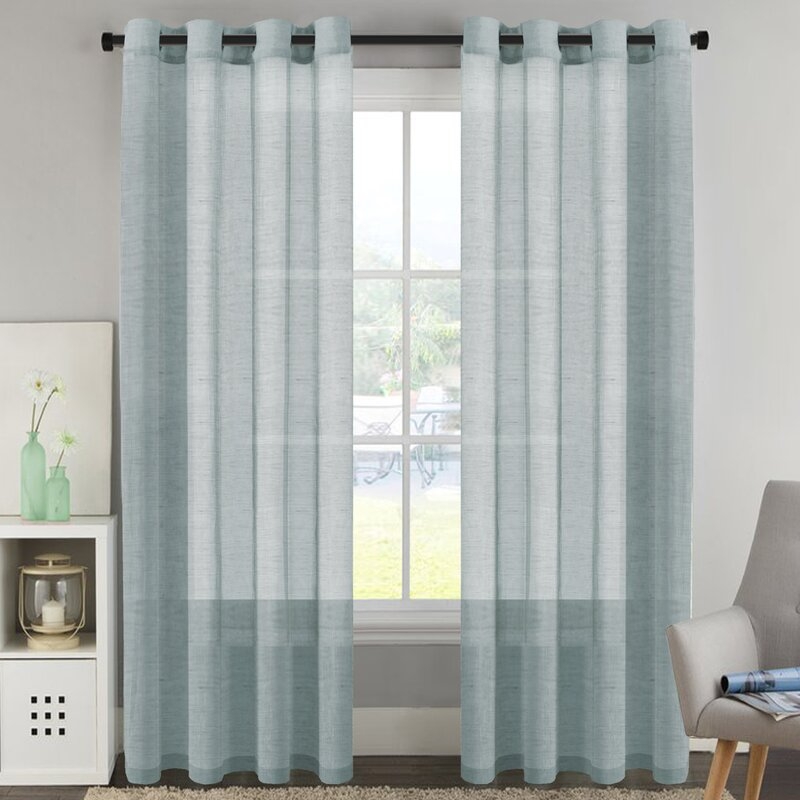 Surrett Luxury Solid Color Sheer Grommet Curtain Panels, Teal (Set of 2) - Image 0