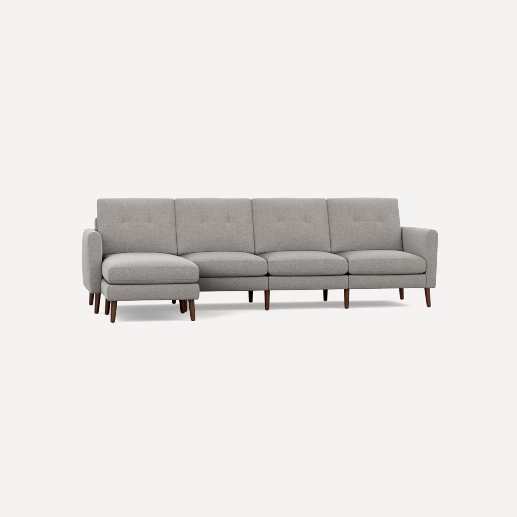 Nomad King Sectional - High Arms, Crushed Gravel Fabric, Dark Wood Legs, Chaise - Image 0