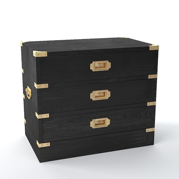 Campaign 3 Drawer Nightstand, Antique Brass, Black - Image 0