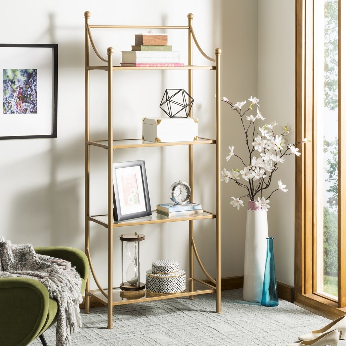 Diana 4 Tier Etagere - Gold Liquid/Tempered Glass - Arlo Home - Image 3