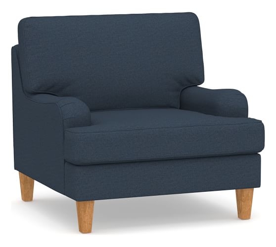 SoMa Hawthorne English Upholstered Armchair, Polyester Wrapped Cushions, Brushed Crossweave Navy - Image 0