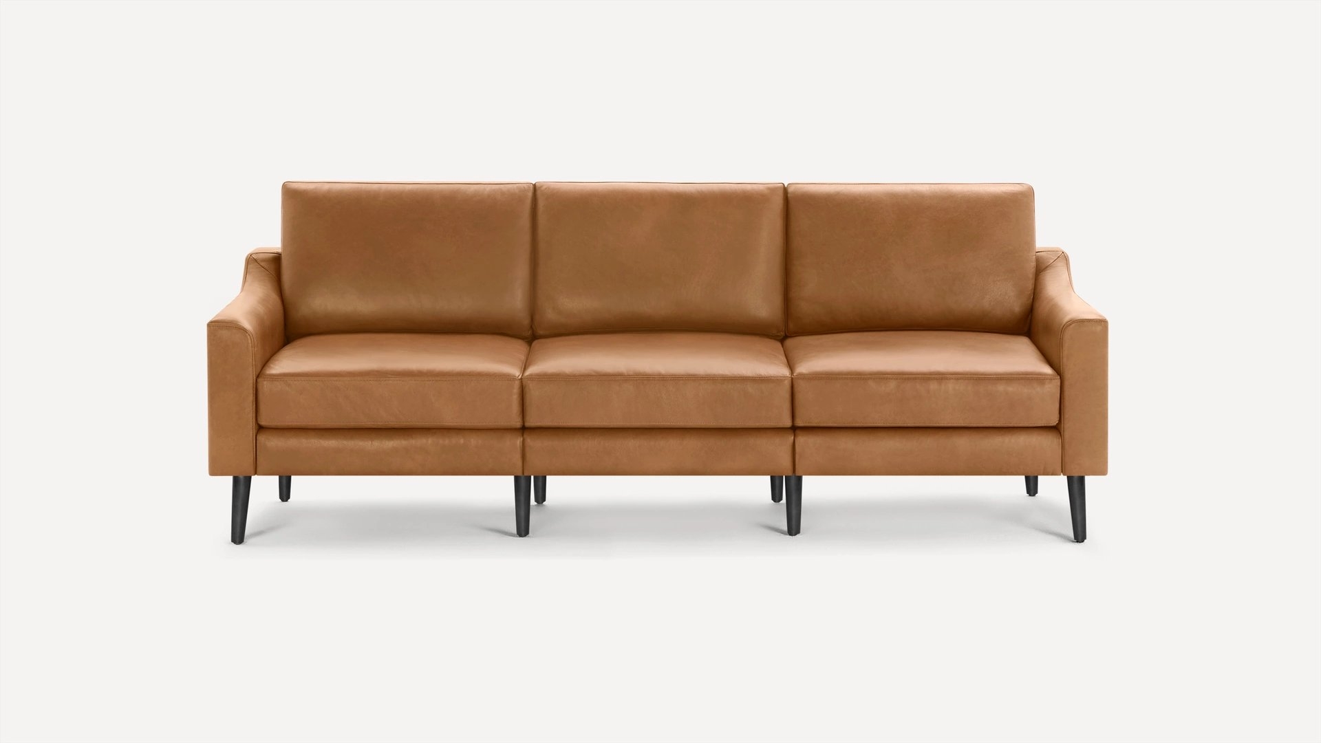 Burrow Brown Leather Sofa, 3 Seater, Low Arms, Black Wood Legs | Nomad Collection - Image 0
