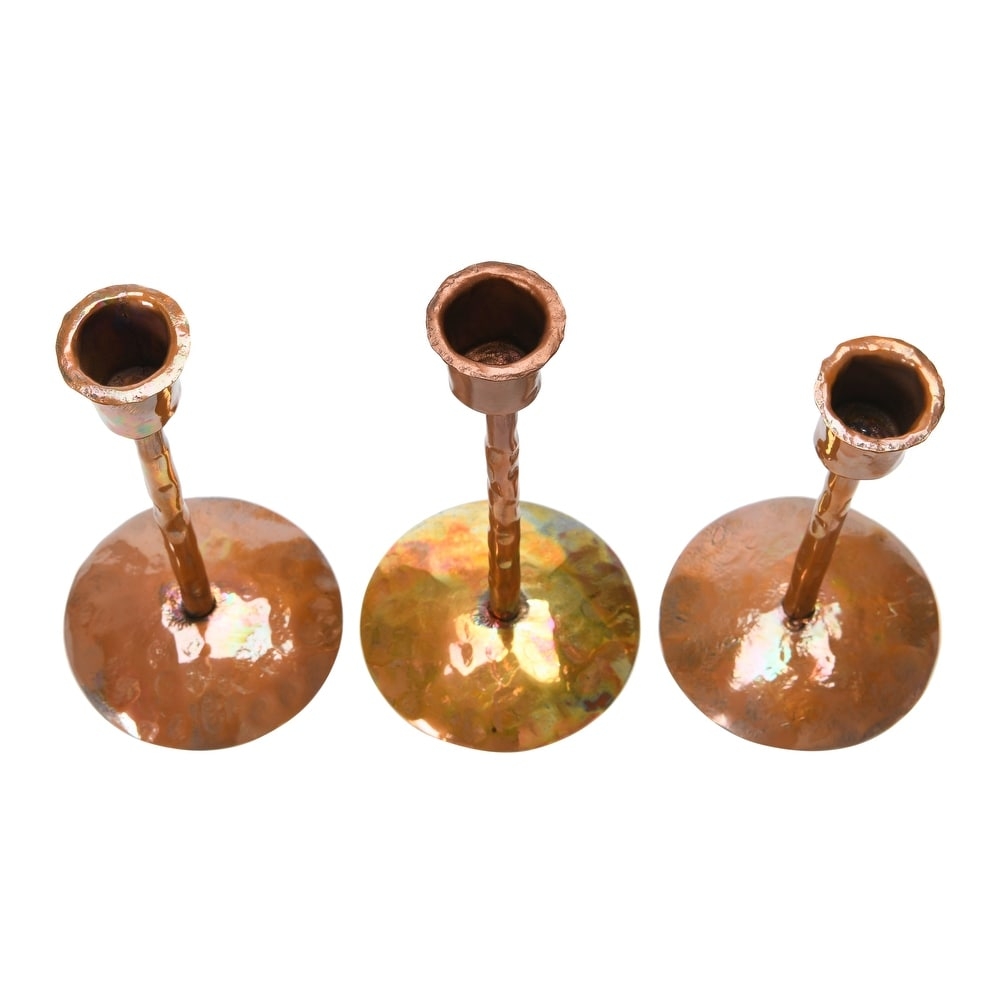 Traditional Copper Metal Taper Candle Holders, Set of 3 Sizes - Image 4