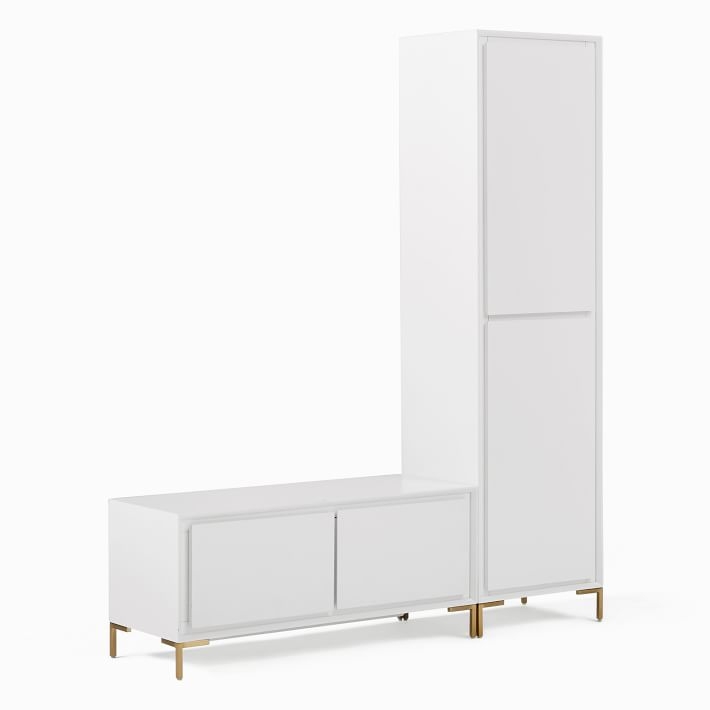 Nolan Entryway Cabinet + Bench Set, White, Light Bronze - Image 0