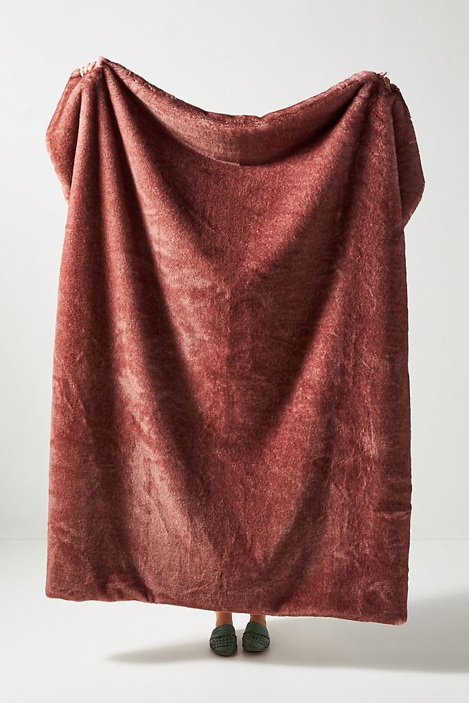 Aleksi Faux Fur Throw Blanket By Anthropologie in Mauve - Image 0