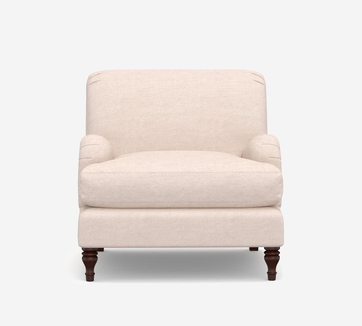 Carlisle English Arm Upholstered Tightback Armchair, Polyester Wrapped Cushions, Performance Heathered Tweed Indigo - Image 1