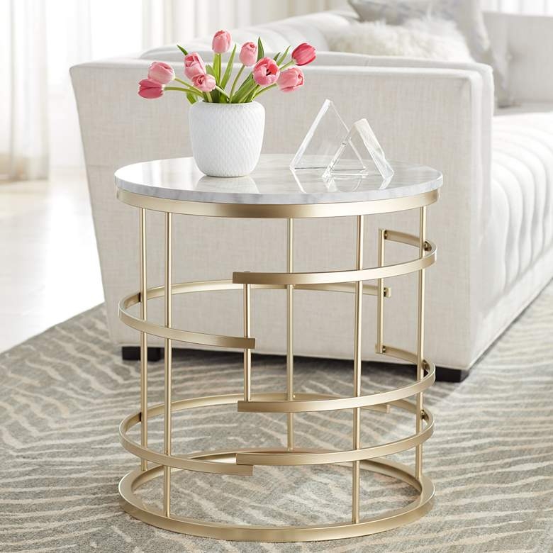 Brassica Faux Marble Top Gold End Table - Style # 46M33 - Image 1