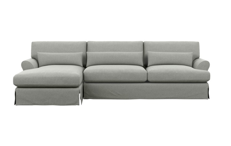 MAXWELL SLIPCOVERED Sofa with Left Chaise in Ecru Monochromatic Plush - Matte Black with Brass Cap Stiletto Leg - Image 0