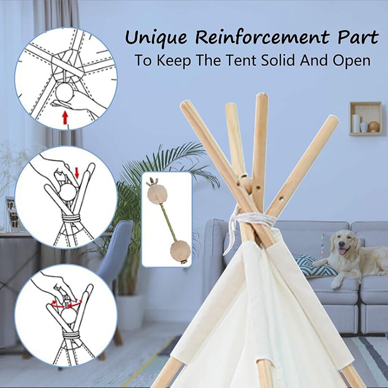 Kids Teepee Tent - Portable Kids Play Tent,Pure Cotton Children Foldable Tent With Mat,Kids Playhouse , Great For Girls/Boys Indoor & Outdoor Playing (No Windows),White - Image 5