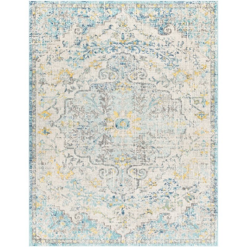 Hillsby Oriental Ivory Cream/Teal/Yellow Area Rug - Image 0