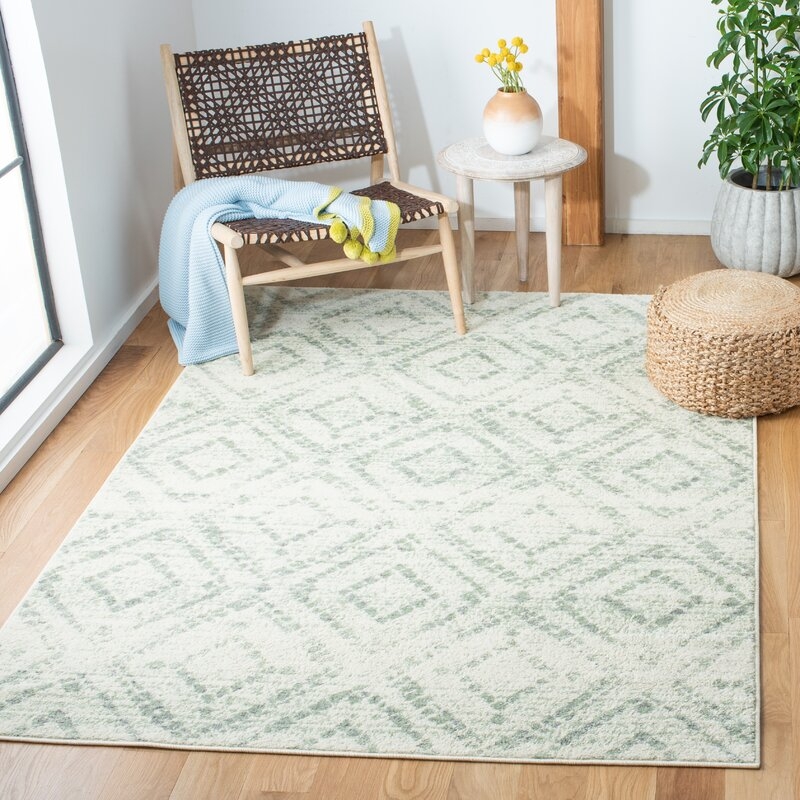 Therese Geometric Ivory/Green Area Rug - Image 0