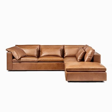 Harmony Modular Sectional Set 04: Left Arm Sofa + Corner + Armless Single + Ottoman, Down, Saddle Leather, Nut, Concealed Supports - Image 1