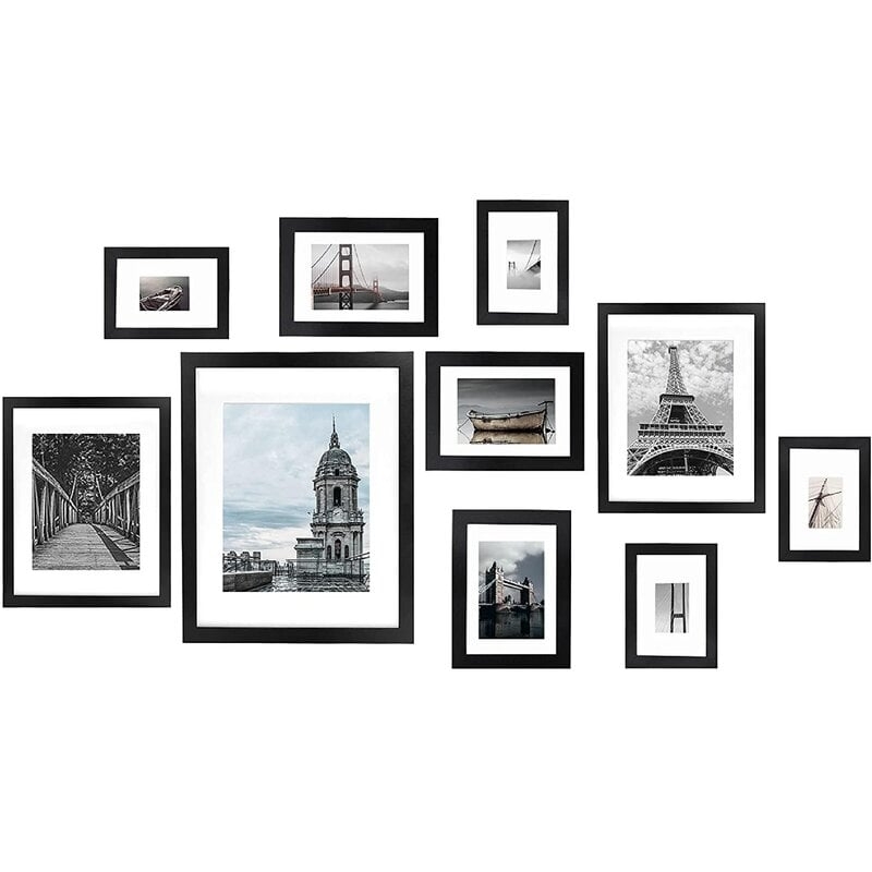 10 Pack Picture Frames Set, Photo Frames Collage For Tabletop Or Wall Decor, Gallery Wall Frame Set For Wall Collage With Mat, One 11X14 In, Two 8X10 In, Three 5X7 In, Four 4X6 In, Black  10 Pack Picture Frames Set, Photo Frames Collage For Tabletop Or Wa - Image 0