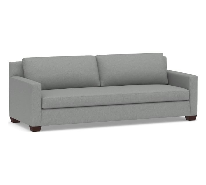 York Square Arm Upholstered Grand Sofa 95.5" with Bench Cushion, Down Blend Wrapped Cushions, Performance Brushed Basketweave Chambray - Image 0