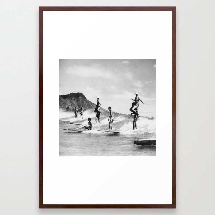 Vintage Hawaii Tandem Surfing Framed Art Print - Image 0