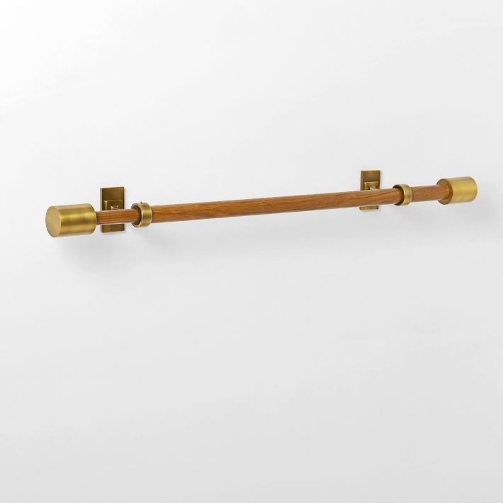 Mid-Century Rod + 3 Brackets, 44"-108", Wood/Brass - Image 2