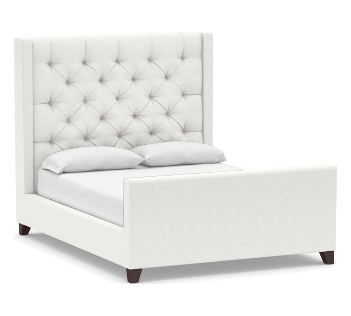 Harper Tufted Upholstered Bed &amp; Tall Footboard without Nailheads, King, Performance Slub Cotton White - Image 0