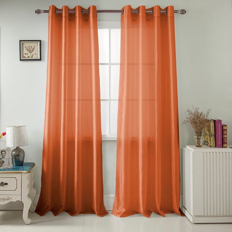 Mattingly Solid Semi-Sheer Grommet Faux Silk Single Curtain Panel - Image 0