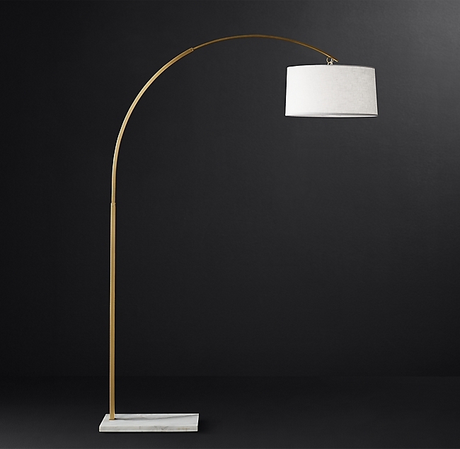 ARC FLOOR LAMP - WHITE MARBLE - Black Linen - Image 0