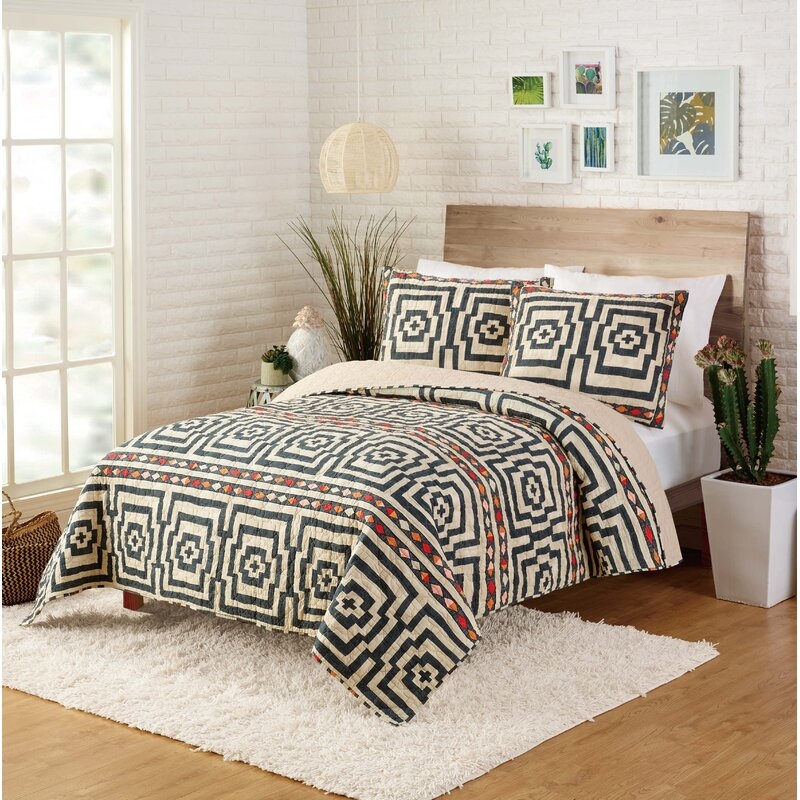 Black/Beige 100% Cotton Modern & Contemporary 3 Piece Quilt Set - Image 0