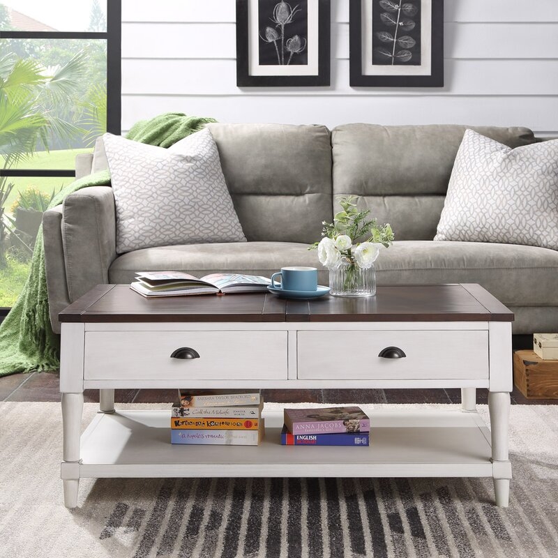 Sisk Lift Top Coffee Table with Storage-Antique White - Image 1