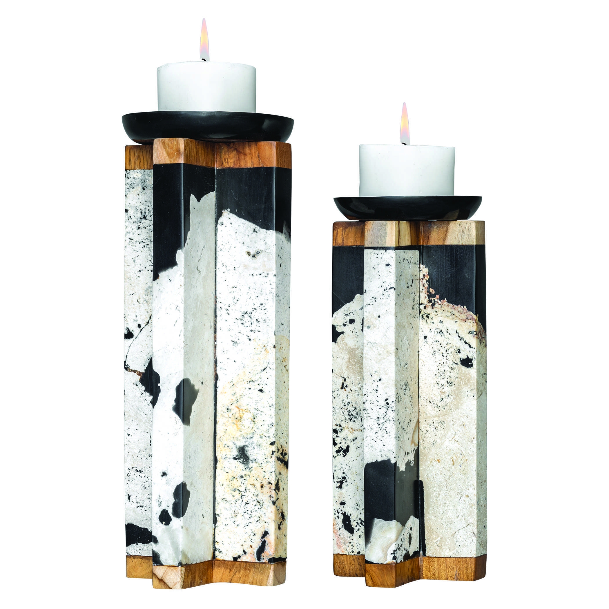 Illini Stone Candleholders, S/2 - Image 0