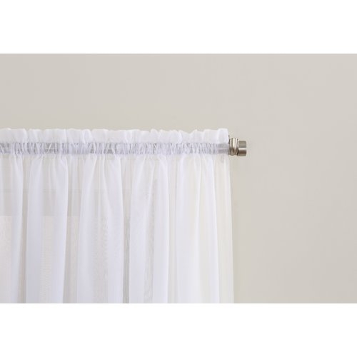 Emily Solid Color Sheer Rod Pocket Window Single Curtain Panel, White, 108"L - Image 1