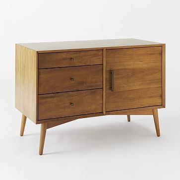 Mid-Century Media Without Hutch, Acorn (Small Console, 3-Drawer Base, 1 Door Base, 2 Narrow Hutches) - Image 2