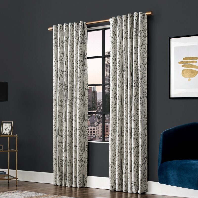 Aubry Shimmering Floral Max Blackout Thermal Tab Top Single Curtain Panel - Image 1