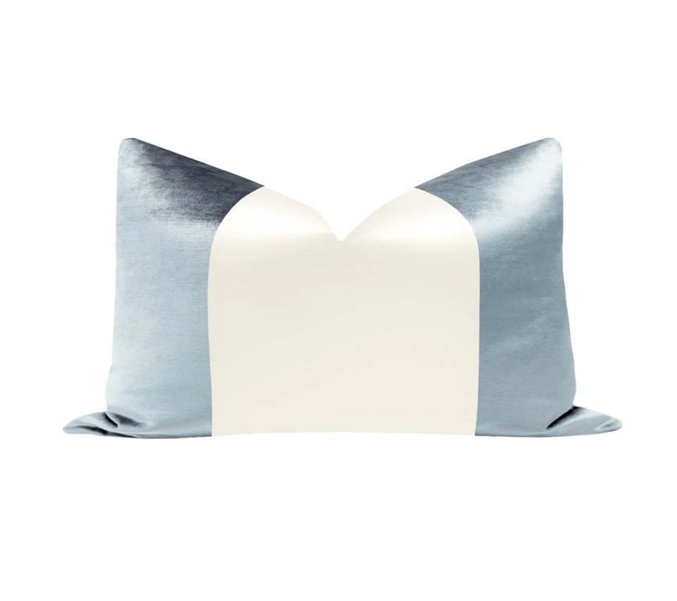 PANEL COLORBLOCK :: FAUX SILK VELVET // DELFT + ALABASTER SILK - LITTLE LUMBAR 12" X 18" - Image 0