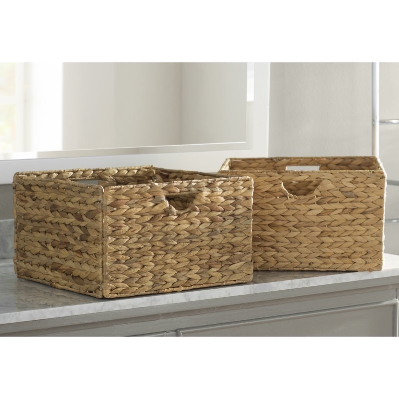 Woven Foldable Hyacinth Wicker Basket - Set of 2 - Image 1