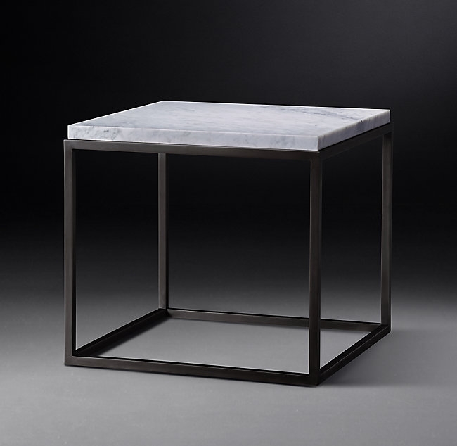 NICHOLAS MARBLE SIDE TABLE, White Marble & Bronze - Image 1