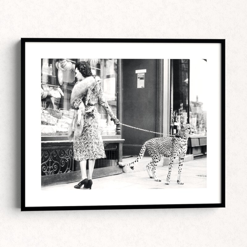 'Elegant Woman with Cheetah' Framed in Gray - 20" H x 24"W - Image 0