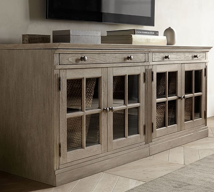 Livingston 70" Media Console With Glass Cabinets, Gray Wash - Image 1